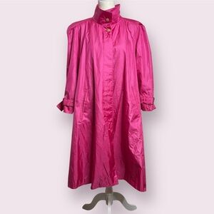 Vintage 80s J. Gallery Bright Pink Long Coat Jacket Raincoat Women’s Size 5/6